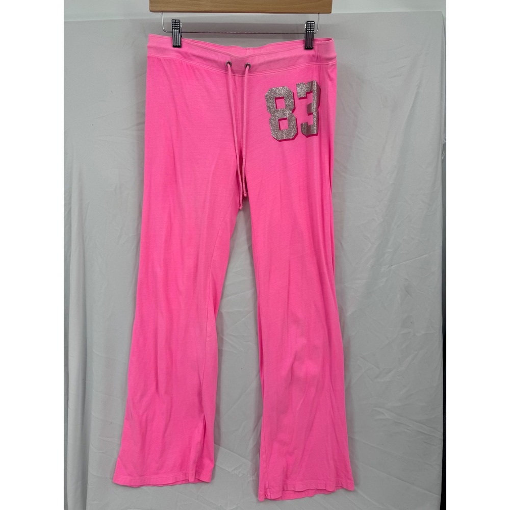 SO Lounge Pants Women Medium Pink Y2K Glitter 83 Graphic Drawstring
